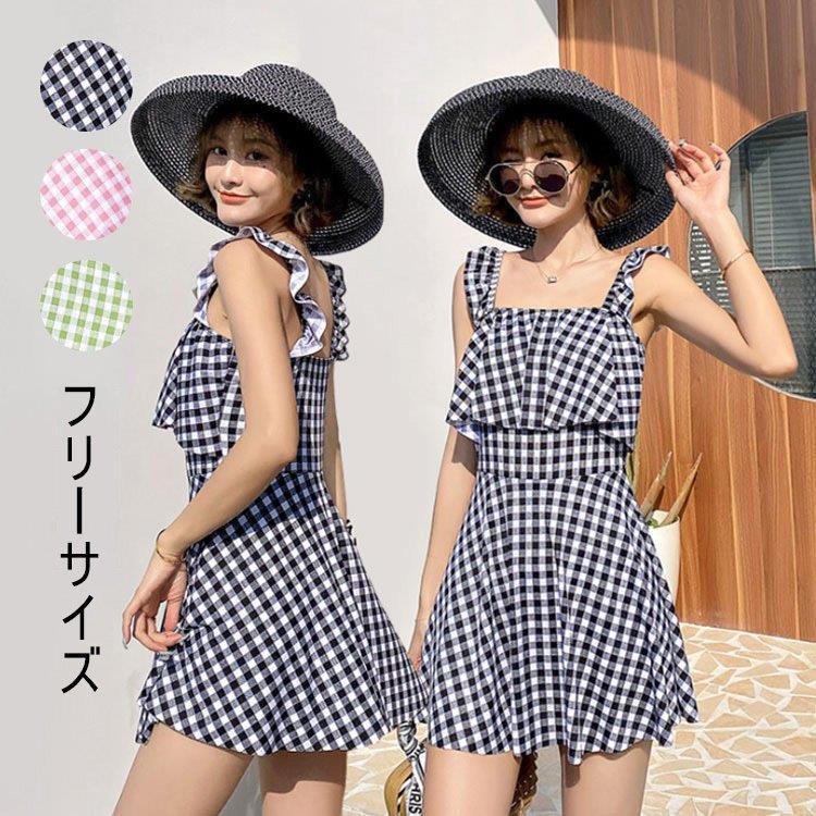 ■商品名水着 レディース ワンピース水着 サロペット フレア 夏 おしゃれ 小胸 ママ水着 バンドゥ 日焼け防止 大きいサイズ 体型カバー キレイめ 20代 30代 40代 50代■■サイズワンサイズ
