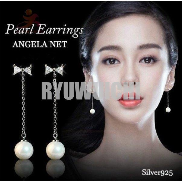 商品情報ピアス レディース シルバー925 貝パール揺れる ロングチェーンリボン AAスワロフスキ シルバー銀針925 /洗練されたデザインのピアス普段使いから結婚式パーティー等華やかなお席にも/アレ
